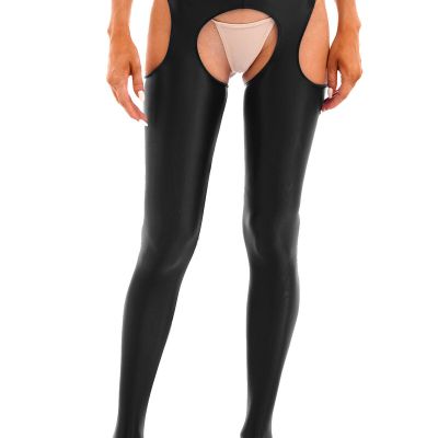US Womens Glossy Pantyhose Shiny Crotchless Tights Yoga Dance Sports Long Pants